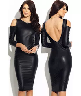 Drop Shoulder Scoop Back Leather Dress