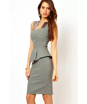 Elegant Modern Women Peplum Dress With Satin Inserts Neck