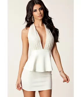 Enchanting Plunge Lace Backless Party Mini Peplum Dress