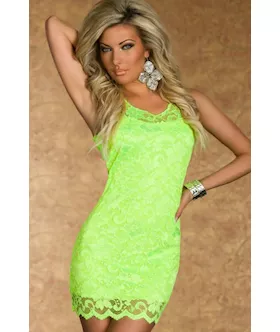 Fluorescent Yellow Lace Tank Bodycon Dress