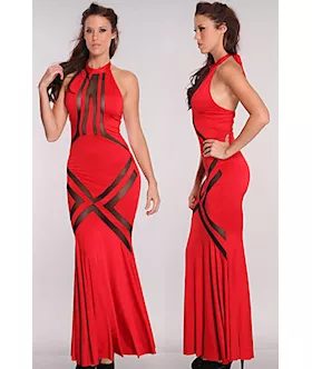 Glam Red Mesh Pattern Hourglass Evening Dress