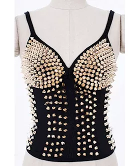 Gold Sexy Club Punk Rivet Waistcoat Top