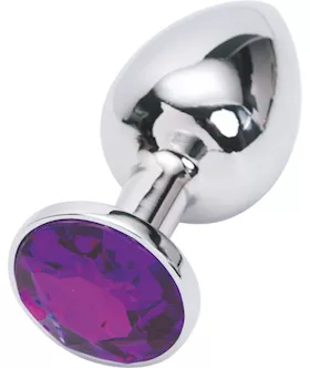 Jewelled Butt Plug- Large Silver Purple