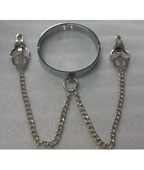Metal Slave Collar With Nipple Clamps