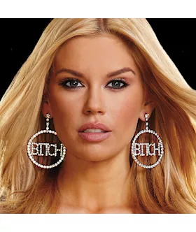 Bitch Rhinestone Doorknocker Earrings 2