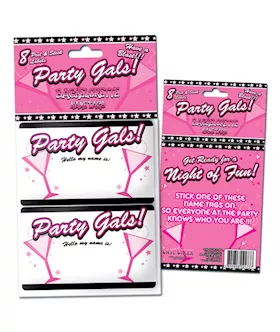 8 Party Gals Name Tag Stickers