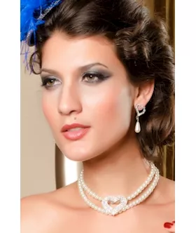 Heart Pearl And Rhinestone Necklace And Earrings Set