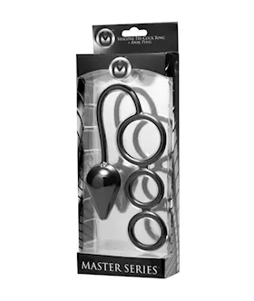 Triple Threat Silicone Tri Cock Ring With Anal Plug