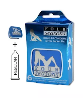 Four Seasons Regular Condom Collectors Blue Tin 6 Pack