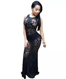 Patterned Sheer Mesh Gown
