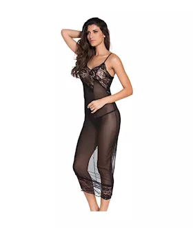 Sheer Mesh & Lace Gown