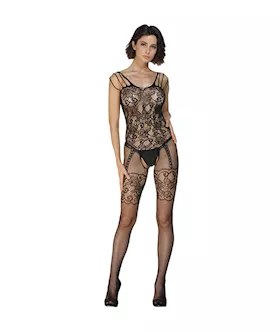 Floral Mesh Bodystocking With Strappy Shoulders