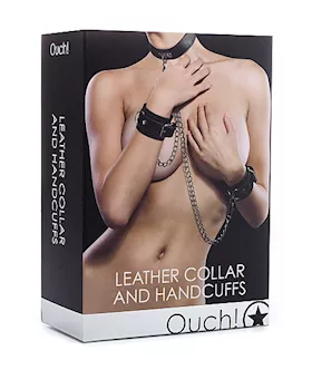 Leather Collar And Handcuffs Black