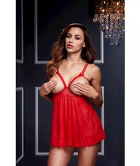 Sheer Babydoll w Open Cup Bra Panty OS