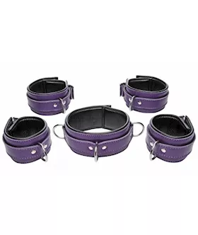 Purple 5 Piece Locking Leather Bondage Set