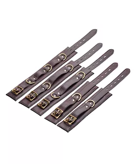 Brown 5 Piece Locking Leather Bondage Set