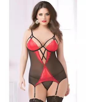 Lace Cami & Thong Set W/garters