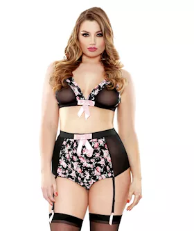 Retro High Floral Bra & Garter