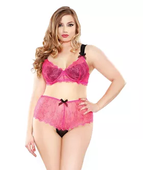 Eyelash Lace Two Tone Bra Set W Hipster Panty
