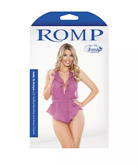 Halter Tie Romper With Ruffled Neckline & Snap Closure