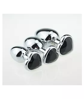 Chrome Butt Plug With Black Heart Shaped Jem