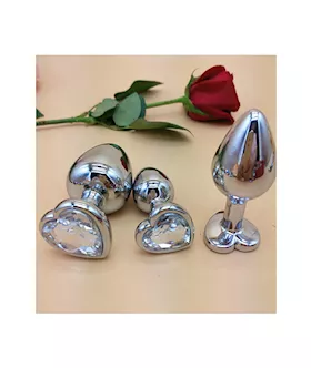 Chrome Butt Plug With Silver Heart Shaped Jem