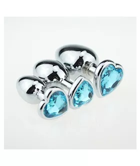 Chrome Butt Plug With Turquoise Heart Shaped Jem