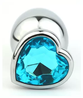 Chrome Butt Plug With Turquoise Heart Shaped Jem