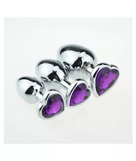 Chrome Butt Plug With Purple Heart Shaped Jem