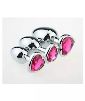 Chrome Butt Plug With Pink Heart Shaped Jem