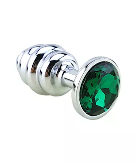 Ribbed Chrome Butt Plug With Gem