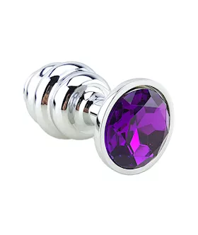 Ribbed Chrome Butt Plug With Gem