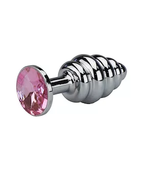 Ribbed Chrome Butt Plug With Gem