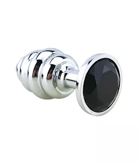 Ribbed Chrome Butt Plug With Gem