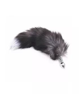 Chrome Butt Plug With Rippled Fur Tail