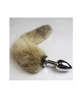 Chrome Butt Plug With Fur Tail