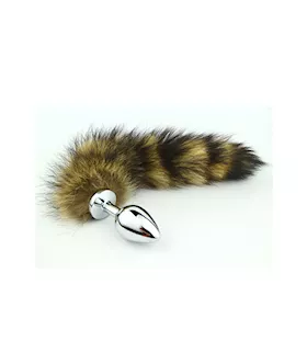 Chrome Butt Plug With Striped Fur Tail