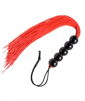 Crimson Rubber Flogger With Beaded Handle