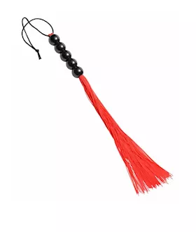 Crimson Rubber Flogger With Beaded Handle