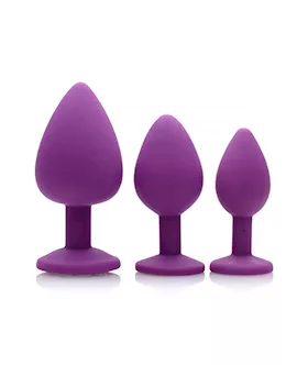 Purple Pleasure 3 Piece Silicone Anal Plug Set With Gems