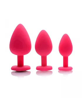 Pink Hearts 3 Piece Silicone Anal Plug Set With Gem Accents