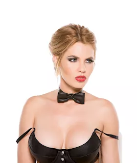 Faux Leather Bow Tie Collar