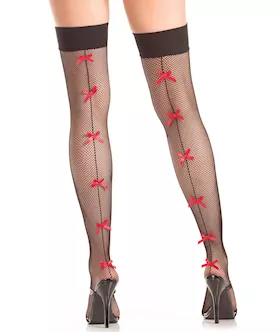 Bow Backseam Fishnet Thigh Highs