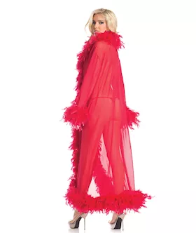 Sheer Glamour Robe With Feather Boa Trim