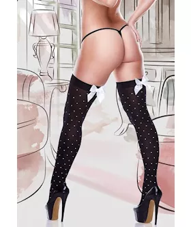 Opaque Thigh High With Dots And Satin Bow