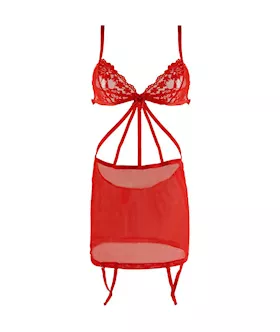 Red Criss-cross Lace Gartered Chemise