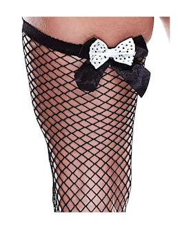 Double Bow Fence Net Thigh Highs