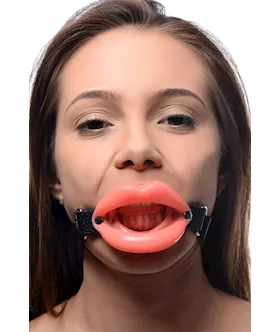 Sissy Mouth Gag Pink Silicone Lips Black Strap