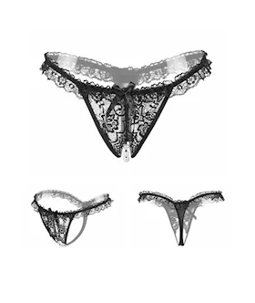 Amore Crotchless Lace Thong With Stimulating Pearls