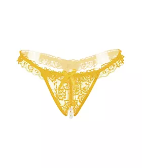 Amore Crotchless Lace Thong With Stimulating Pearls